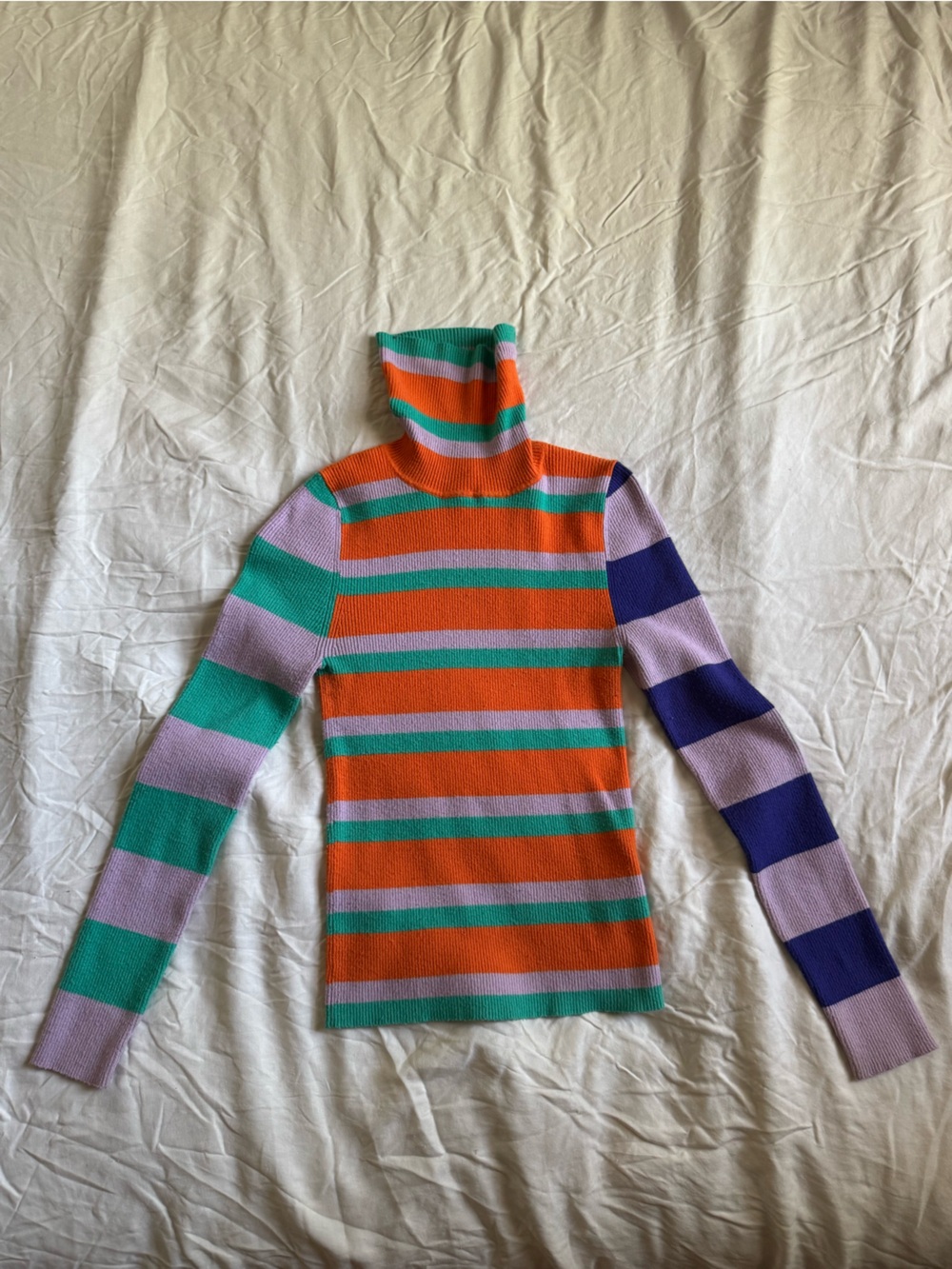 Maeve Striped Turtleneck One-Piece in Orange, Teal & Lavender